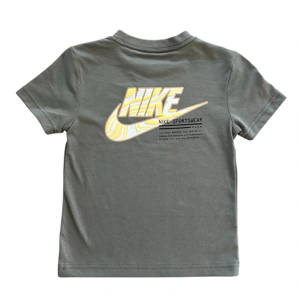 Nike Boys 2PC Set Size 4 NWT Olive Shirt Tan Shorts Logo Front & Back Outfit